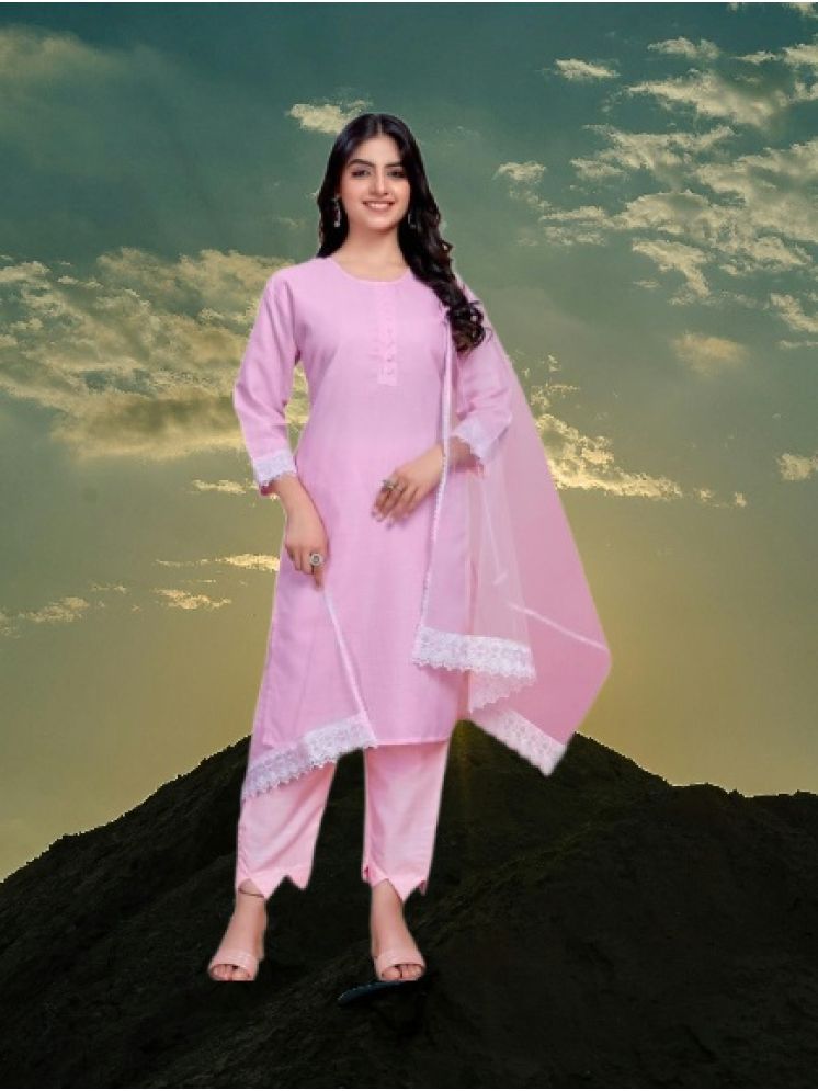     			M Enterprise Cotton Self Design Kurti With Pants Women's Stitched Salwar Suit - Pink ( Pack of 1 )