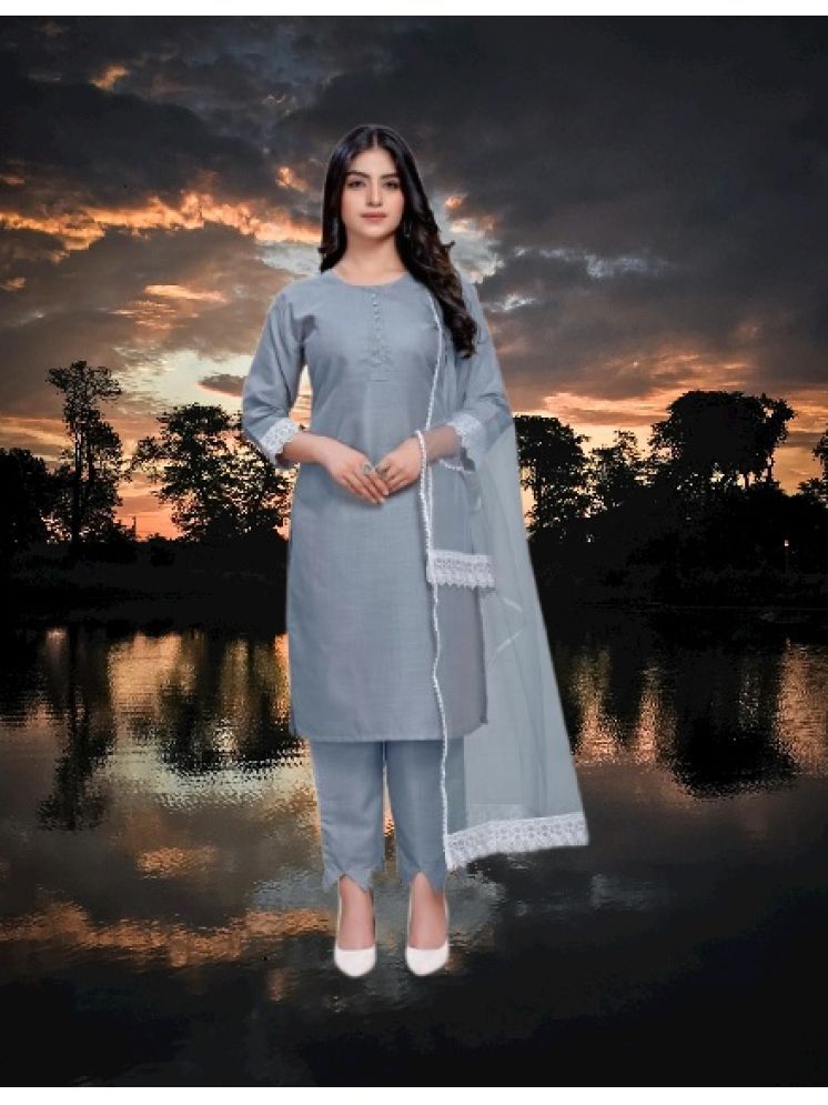     			M Enterprise Cotton Self Design Kurti With Pants Women's Stitched Salwar Suit - Light Grey ( Pack of 1 )