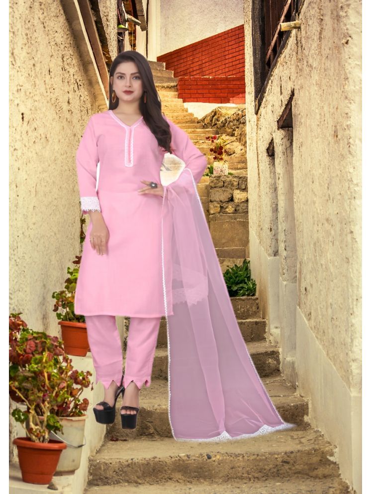     			M Enterprise Cotton Self Design Kurti With Pants Women's Stitched Salwar Suit - Pink ( Pack of 1 )