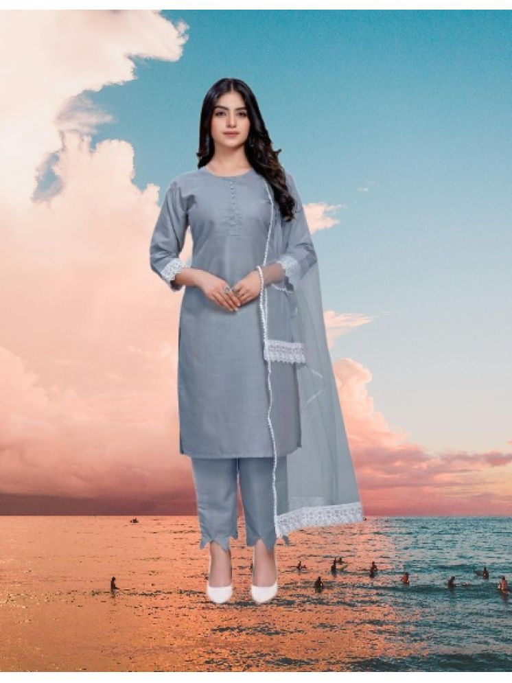     			M Enterprise Cotton Self Design Kurti With Pants Women's Stitched Salwar Suit - Light Grey ( Pack of 1 )