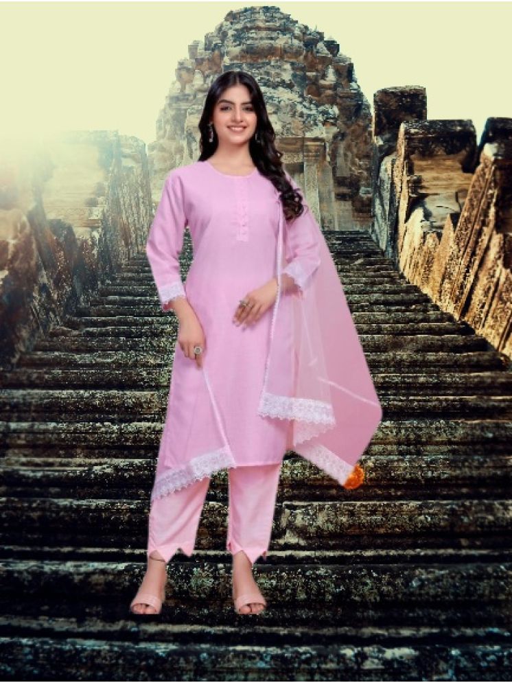     			M Enterprise Cotton Self Design Kurti With Pants Women's Stitched Salwar Suit - Pink ( Pack of 1 )