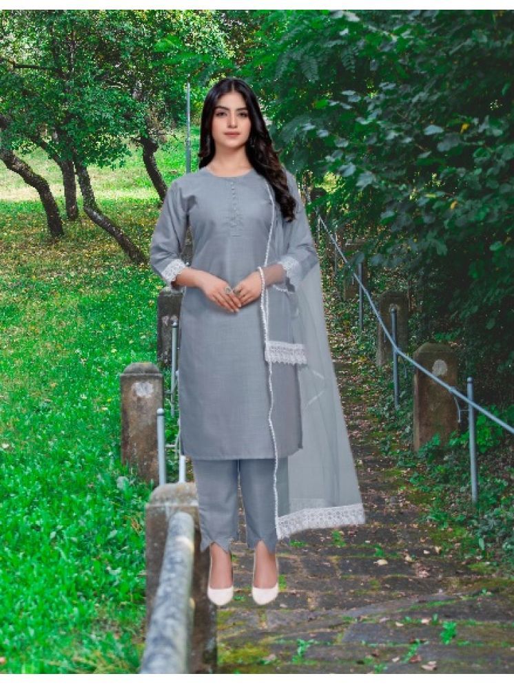     			M Enterprise Cotton Self Design Kurti With Pants Women's Stitched Salwar Suit - Light Grey ( Pack of 1 )