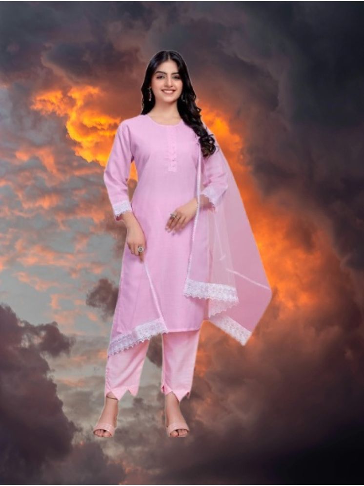     			M Enterprise Cotton Self Design Kurti With Pants Women's Stitched Salwar Suit - Pink ( Pack of 1 )