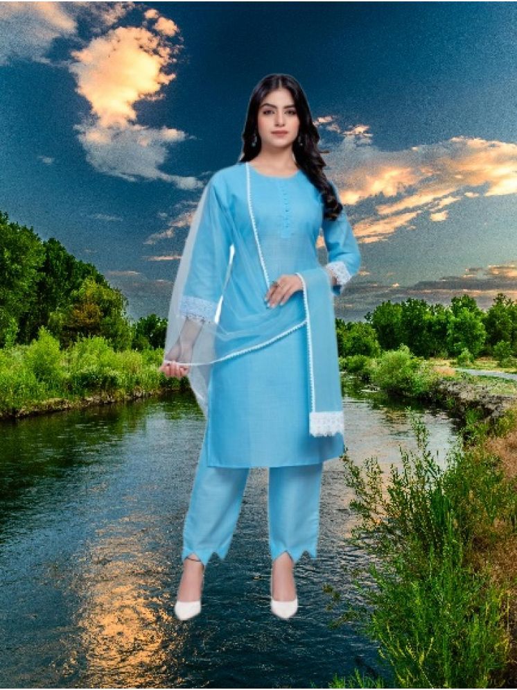     			M Enterprise Cotton Self Design Kurti With Pants Women's Stitched Salwar Suit - Light Blue ( Pack of 1 )