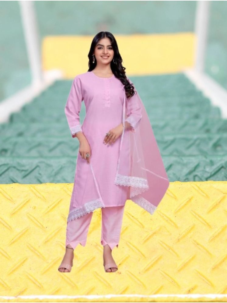     			M Enterprise Cotton Self Design Kurti With Pants Women's Stitched Salwar Suit - Pink ( Pack of 1 )