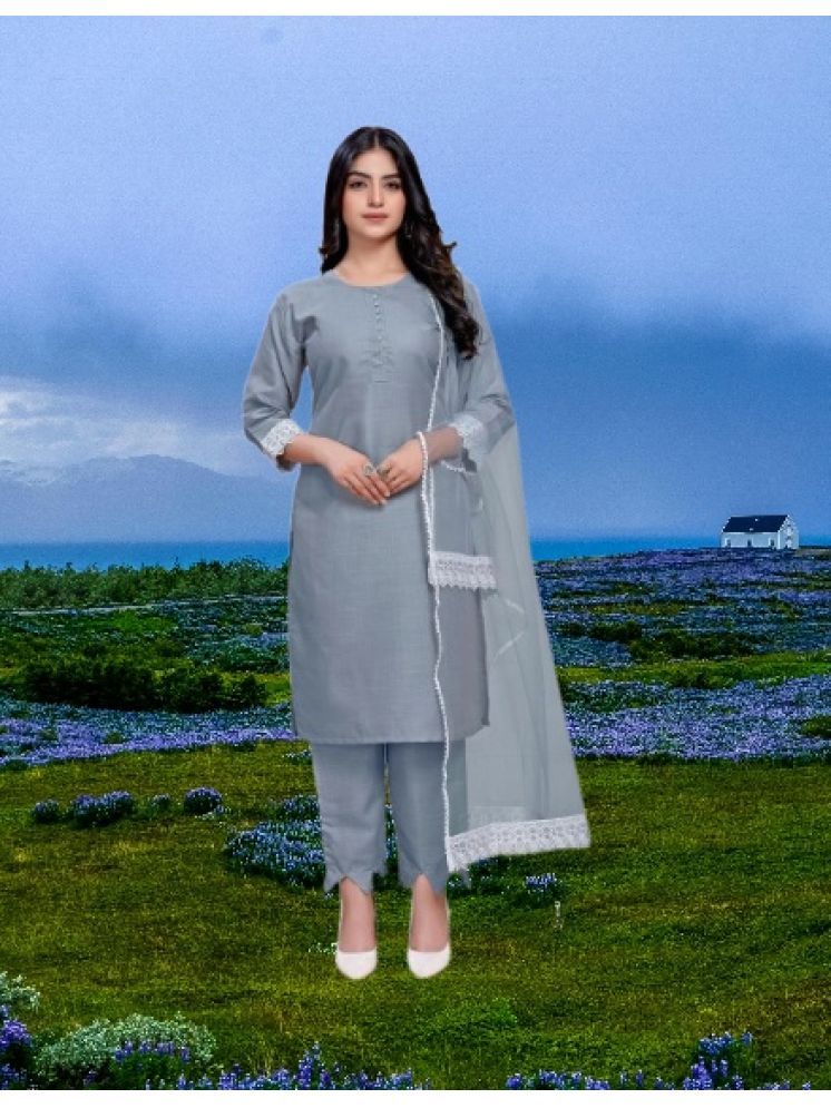     			M Enterprise Cotton Self Design Kurti With Pants Women's Stitched Salwar Suit - Light Grey ( Pack of 1 )