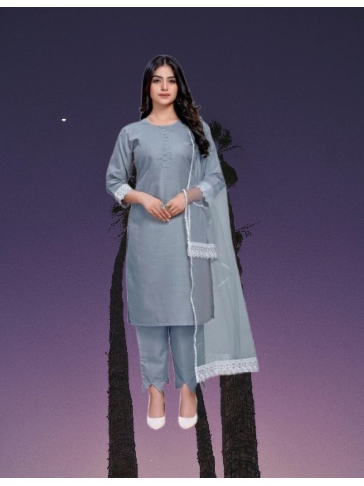     			M Enterprise Cotton Self Design Kurti With Pants Women's Stitched Salwar Suit - Light Grey ( Pack of 1 )