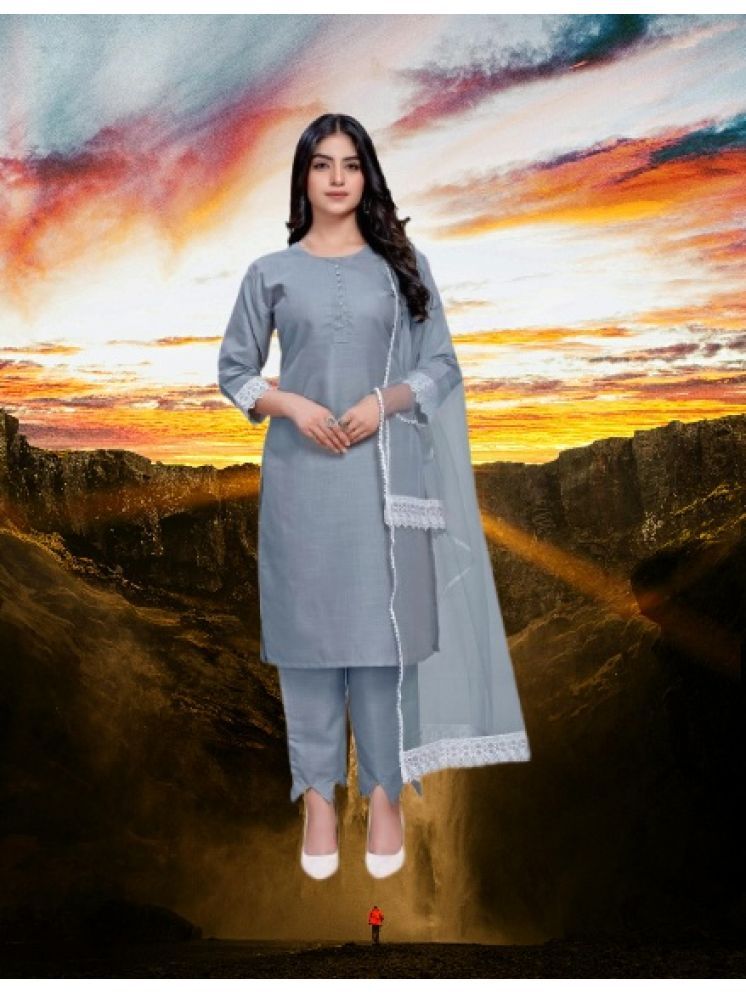     			M Enterprise Cotton Self Design Kurti With Pants Women's Stitched Salwar Suit - Light Grey ( Pack of 1 )