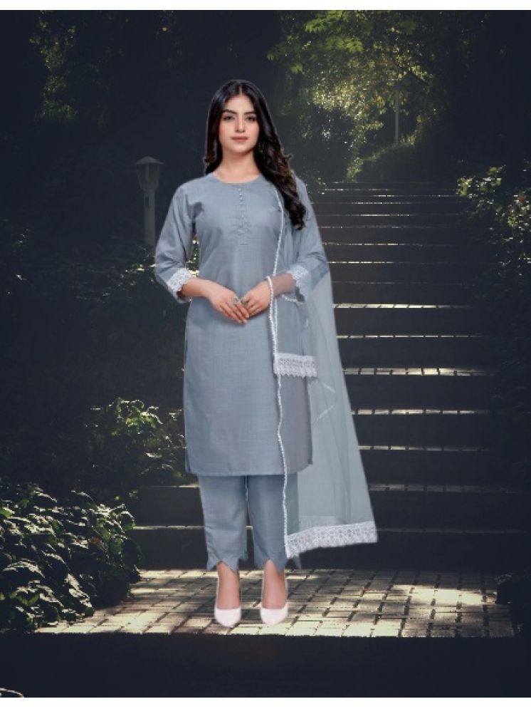     			M Enterprise Cotton Self Design Kurti With Pants Women's Stitched Salwar Suit - Light Grey ( Pack of 1 )