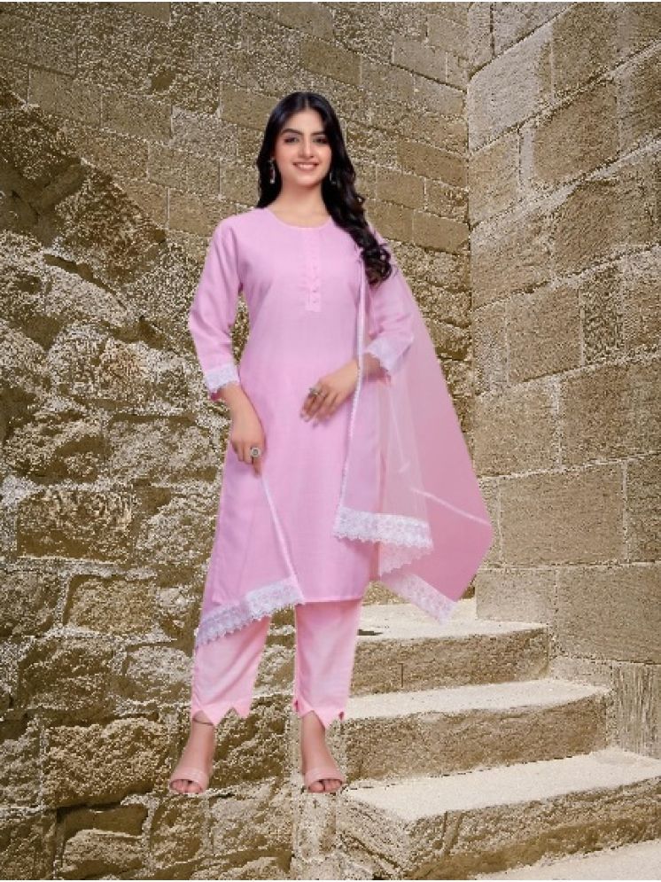     			M Enterprise Cotton Self Design Kurti With Pants Women's Stitched Salwar Suit - Pink ( Pack of 1 )