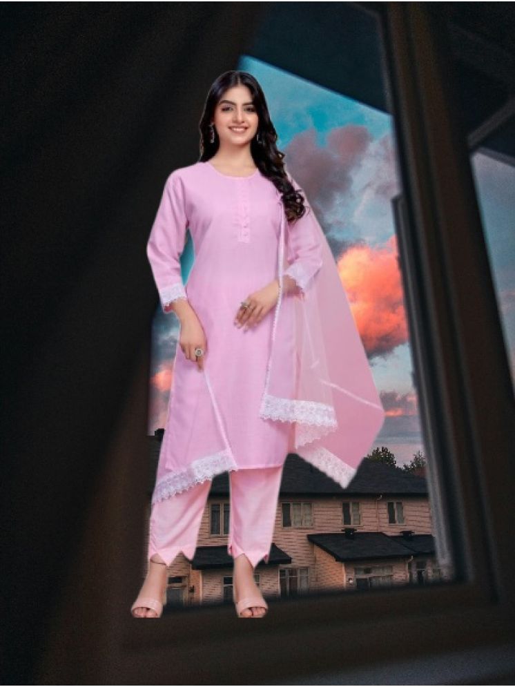     			M Enterprise Cotton Self Design Kurti With Pants Women's Stitched Salwar Suit - Pink ( Pack of 1 )