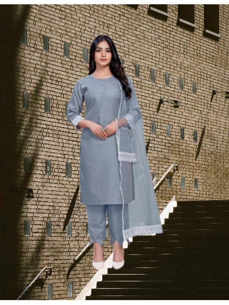     			M Enterprise Cotton Self Design Kurti With Pants Women's Stitched Salwar Suit - Light Grey ( Pack of 1 )