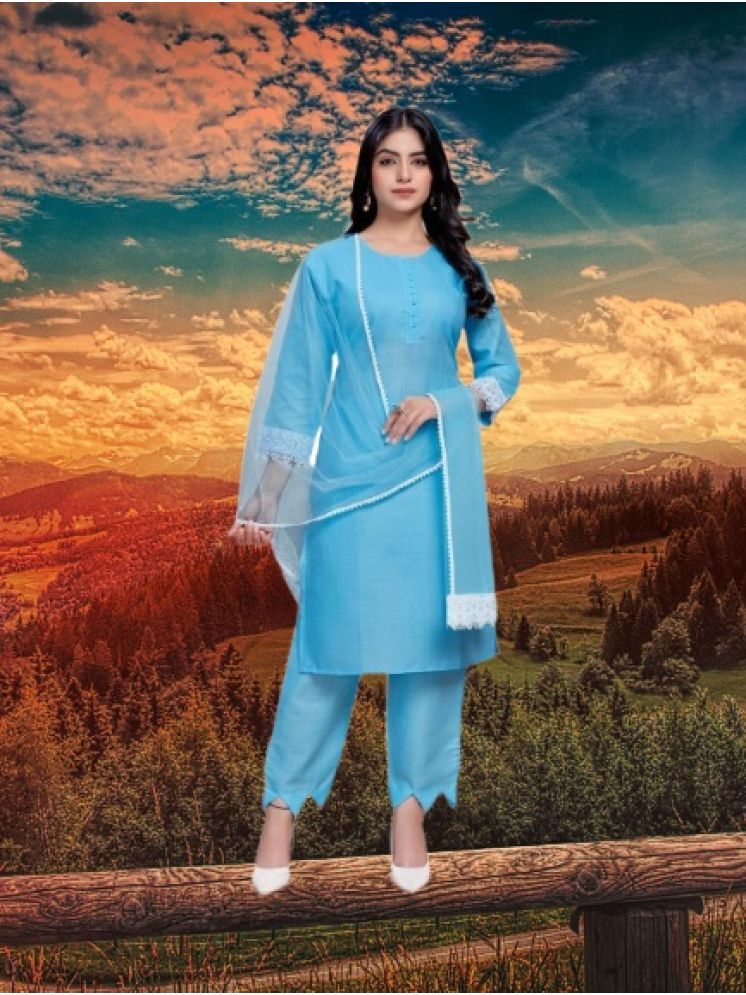     			M Enterprise Cotton Self Design Kurti With Pants Women's Stitched Salwar Suit - Light Blue ( Pack of 1 )