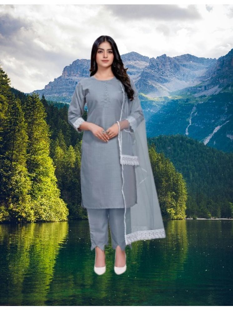     			M Enterprise Cotton Self Design Kurti With Pants Women's Stitched Salwar Suit - Light Grey ( Pack of 1 )