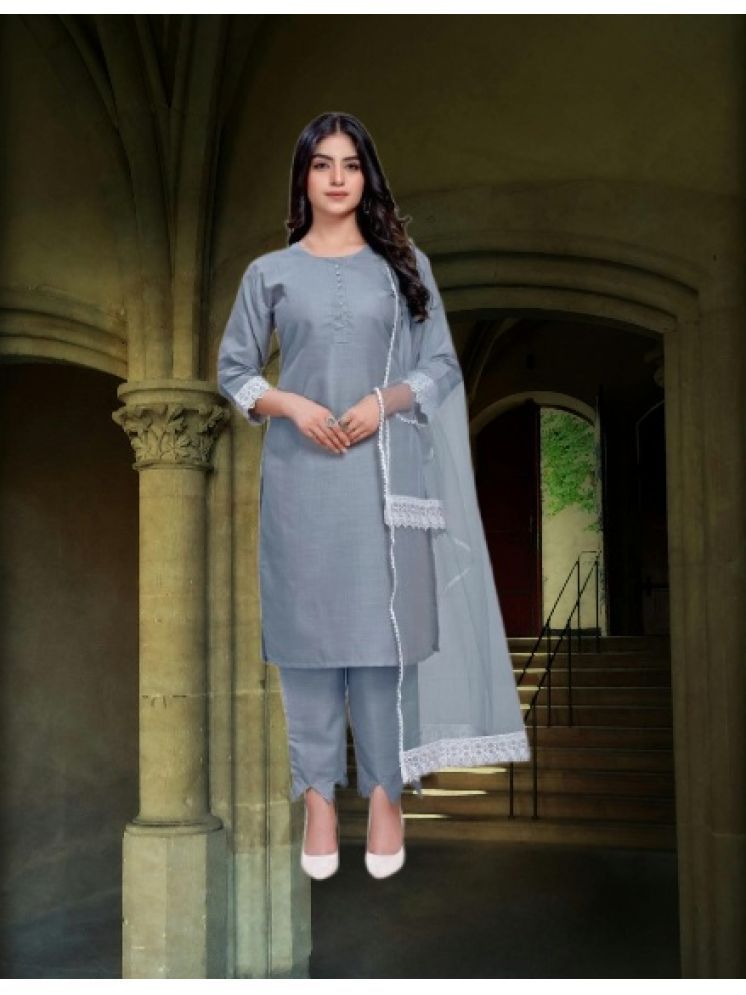     			M Enterprise Cotton Self Design Kurti With Pants Women's Stitched Salwar Suit - Light Grey ( Pack of 1 )