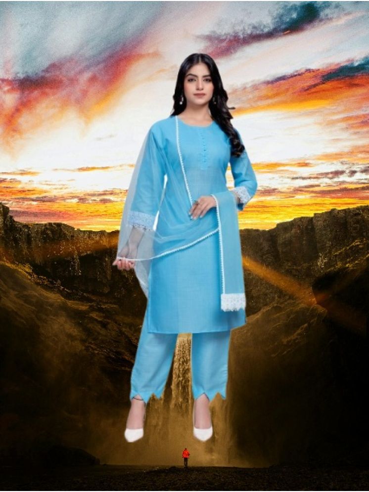     			M Enterprise Cotton Self Design Kurti With Pants Women's Stitched Salwar Suit - Light Blue ( Pack of 1 )