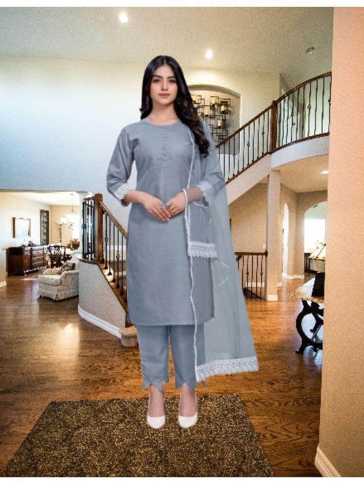     			M Enterprise Cotton Self Design Kurti With Pants Women's Stitched Salwar Suit - Light Grey ( Pack of 1 )