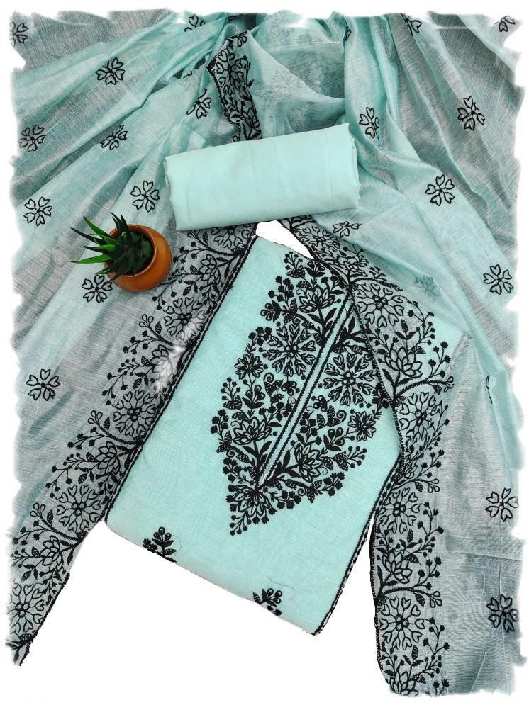     			Sidhidata Unstitched Chanderi Embroidered Dress Material - Sea Green ( Pack of 1 )