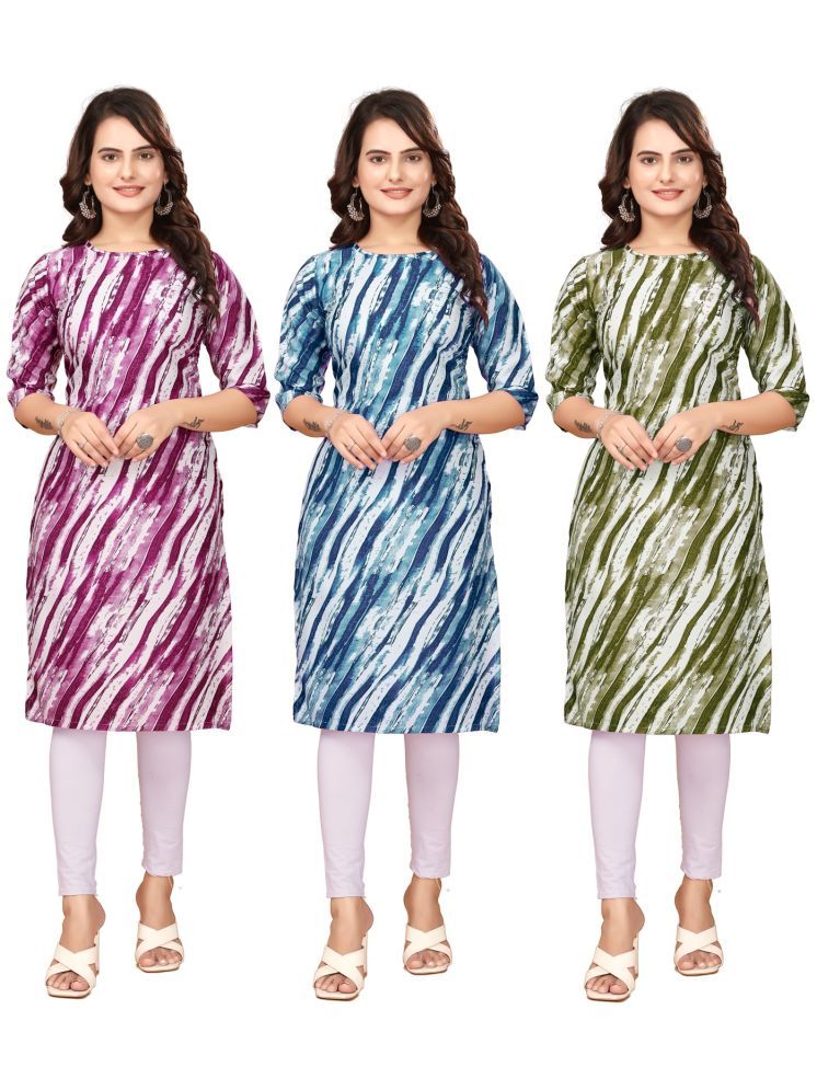     			VACHHARAJ DESIGN Pack of 3 Crepe Printed Straight Women's Kurti - ( Purple,Blue,Green )