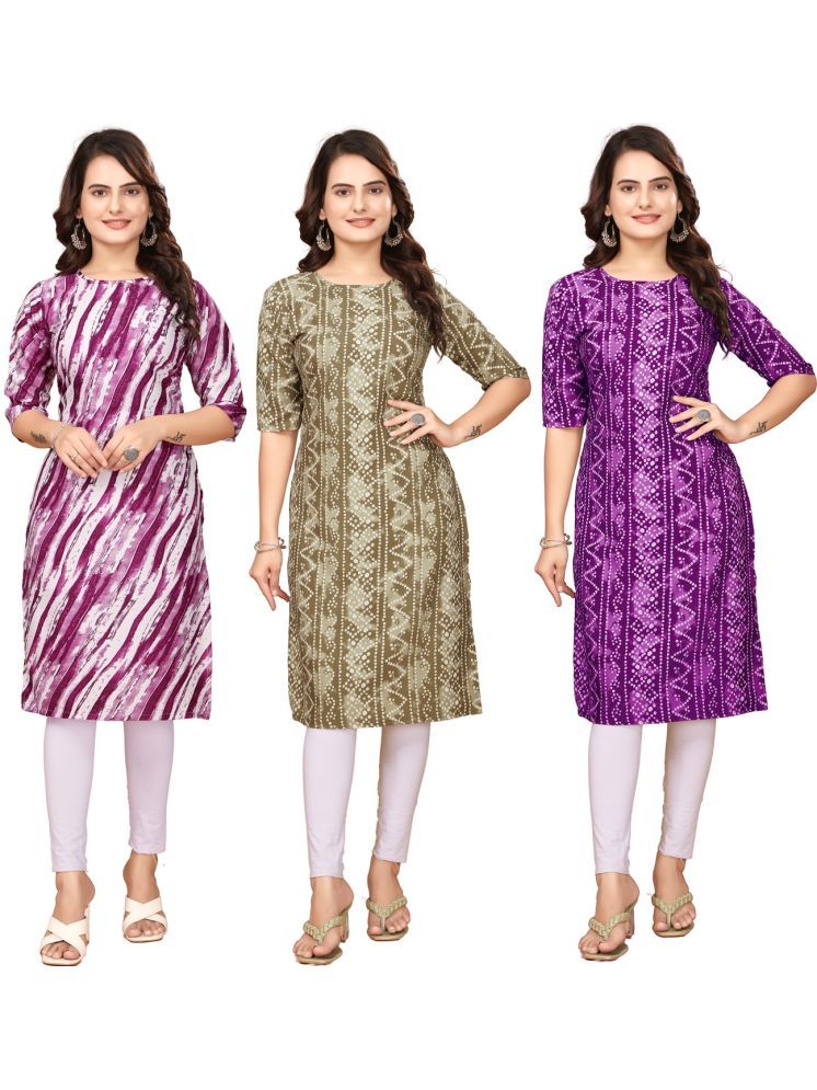     			VACHHARAJ DESIGN Pack of 3 Crepe Printed Straight Women's Kurti - ( Purple,Multicolor,Pink )