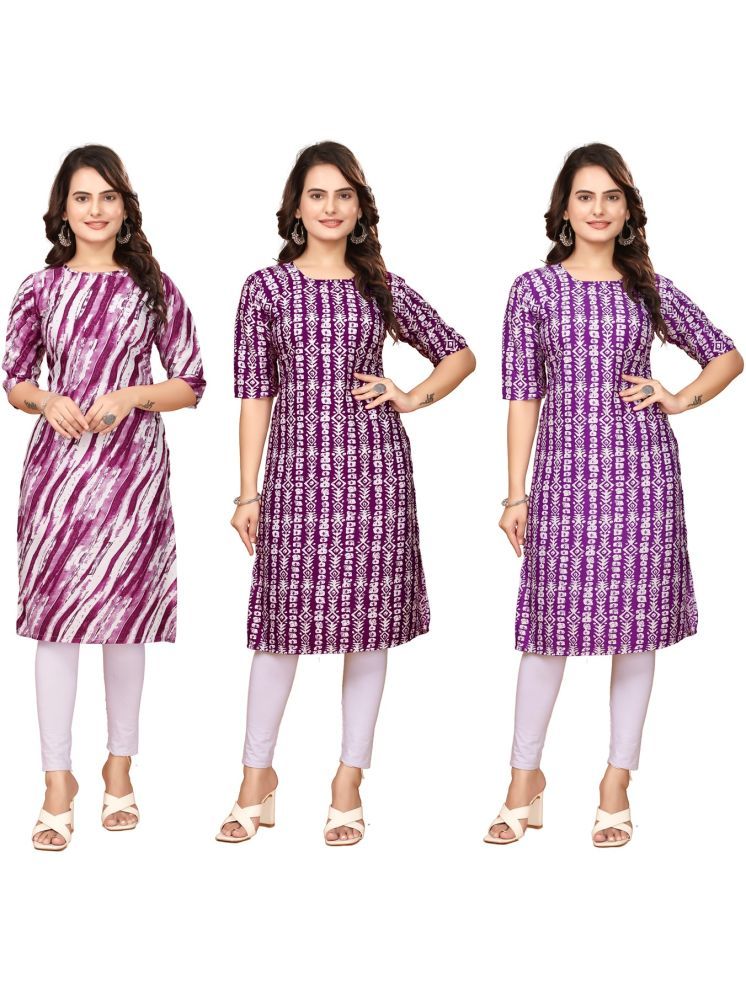     			VACHHARSJ DESIGN Pack of 3 Crepe Printed Straight Women's Kurti - ( Purple,Maroon,Lavender )