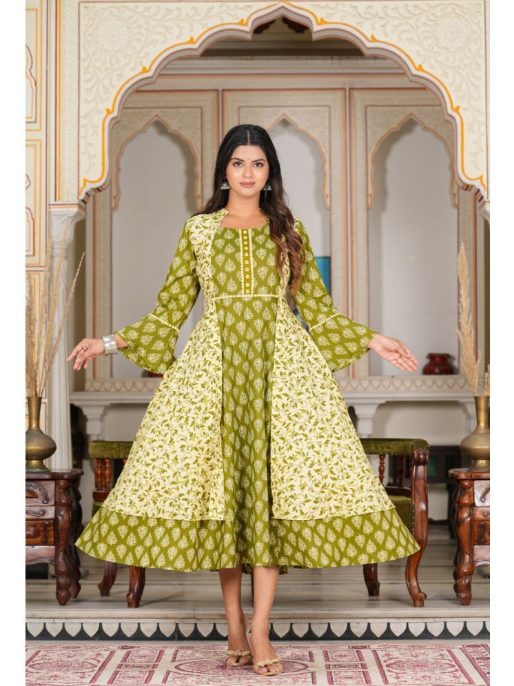     			Yash Gallery Pack of 1 Cotton Printed Anarkali Women's Kurti - ( Green )