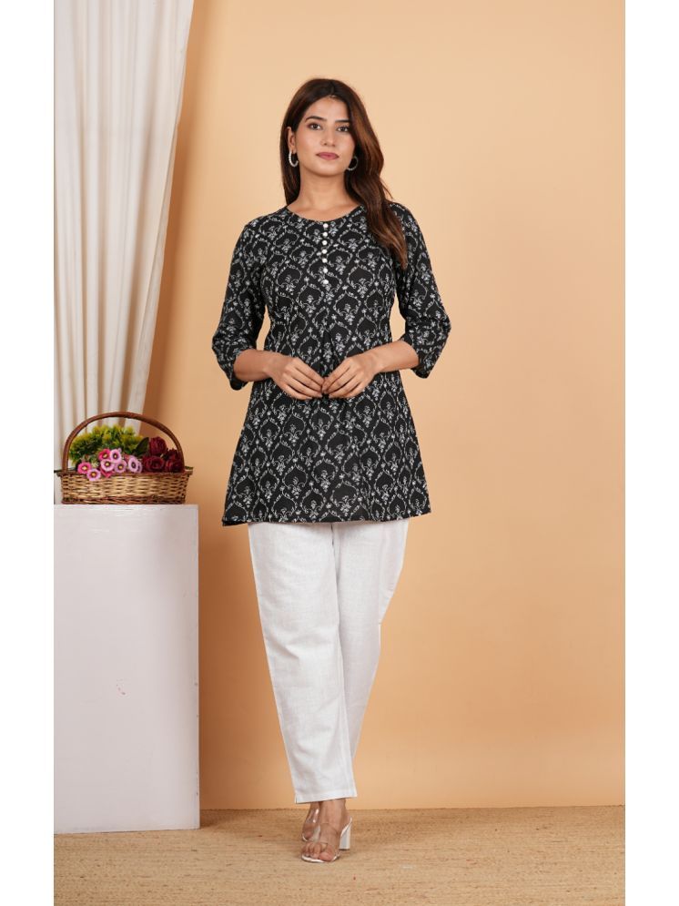     			Yash Gallery Pack of 1 Cotton Printed A-line Women's Kurti - ( Black )