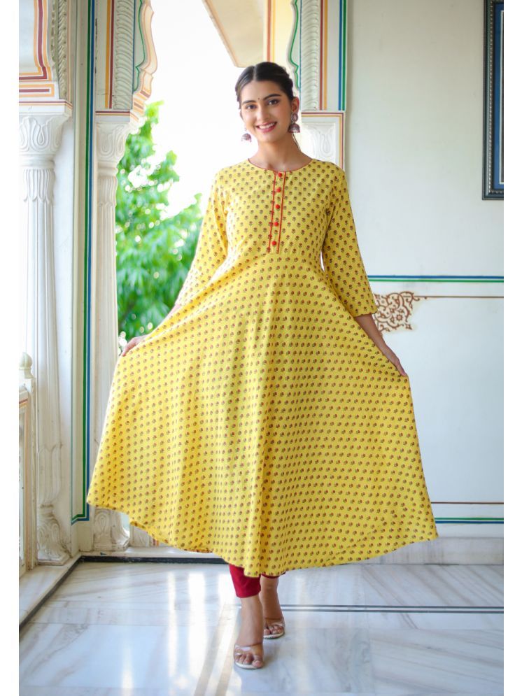     			Yash Gallery Pack of 1 Cotton Printed Anarkali Women's Kurti - ( Yellow )