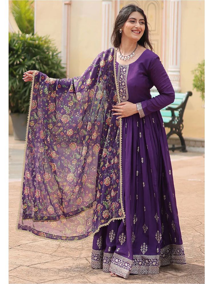     			kedar fab Purple Anarkali Georgette Women's Stitched Ethnic Gown ( Pack of 1 )