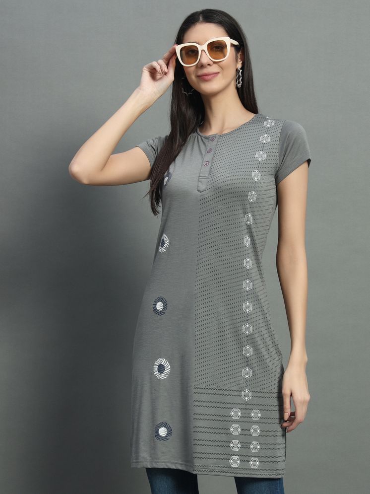     			BELLAFINO Pack of 1 Cotton Blend Printed Straight Women's Kurti - ( Grey )