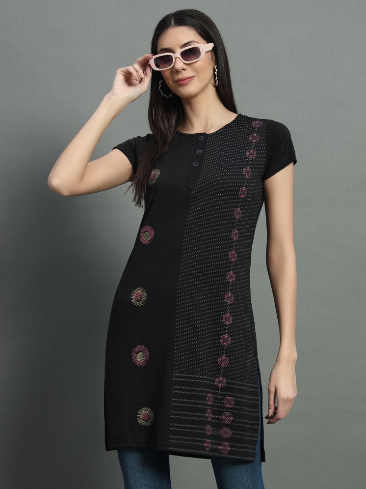     			BELLAFINO Pack of 1 Cotton Blend Printed Straight Women's Kurti - ( Black )