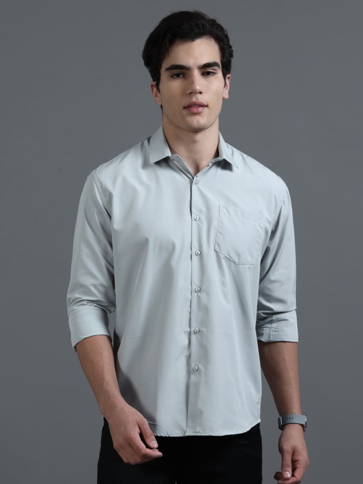     			HETIERS Polyester Regular Fit Solids Full Sleeves Men's Casual Shirt - Light Grey ( Pack of 1 )