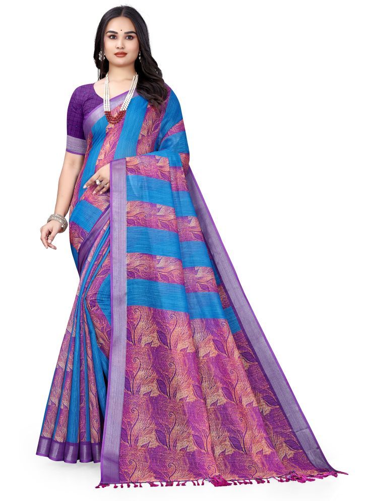     			Kalpana Creation Pack of 1 Linen Printed Saree With Blouse Piece ( SkyBlue )