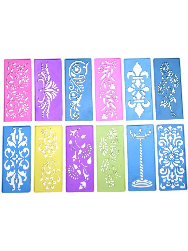     			M.G ENTERPRISE DIY Plastic Rangoli Stencils For Floor and Wall PLS-M-12 Set of 12 pc (3 in x 7 in)