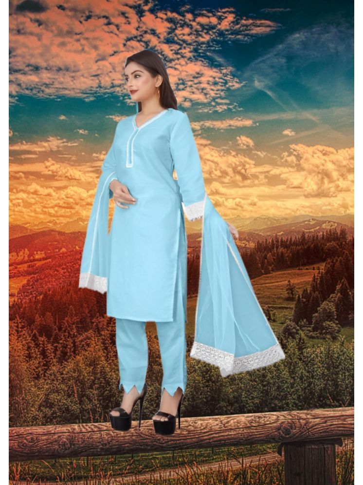     			RUTSH CREATION Cotton Self Design Kurti With Pants Women's Stitched Salwar Suit - Light Blue ( Pack of 1 )