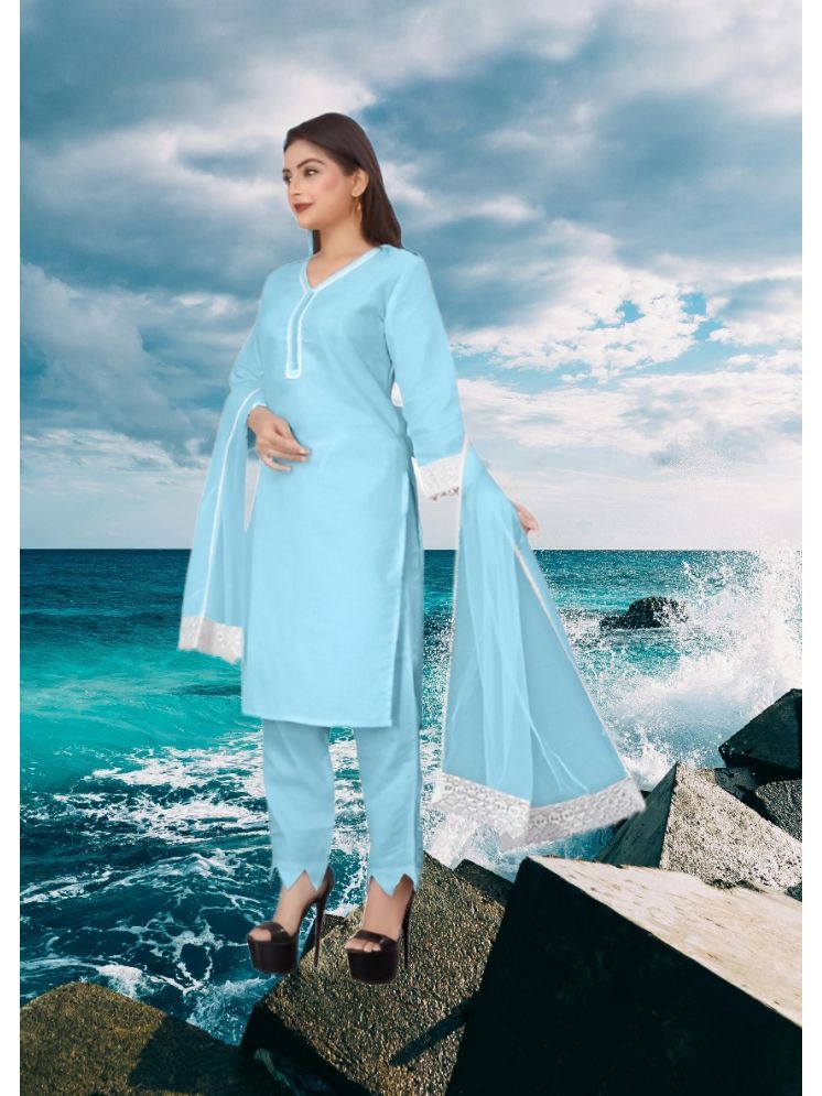     			RUTSH CREATION Cotton Self Design Kurti With Pants Women's Stitched Salwar Suit - Light Blue ( Pack of 1 )