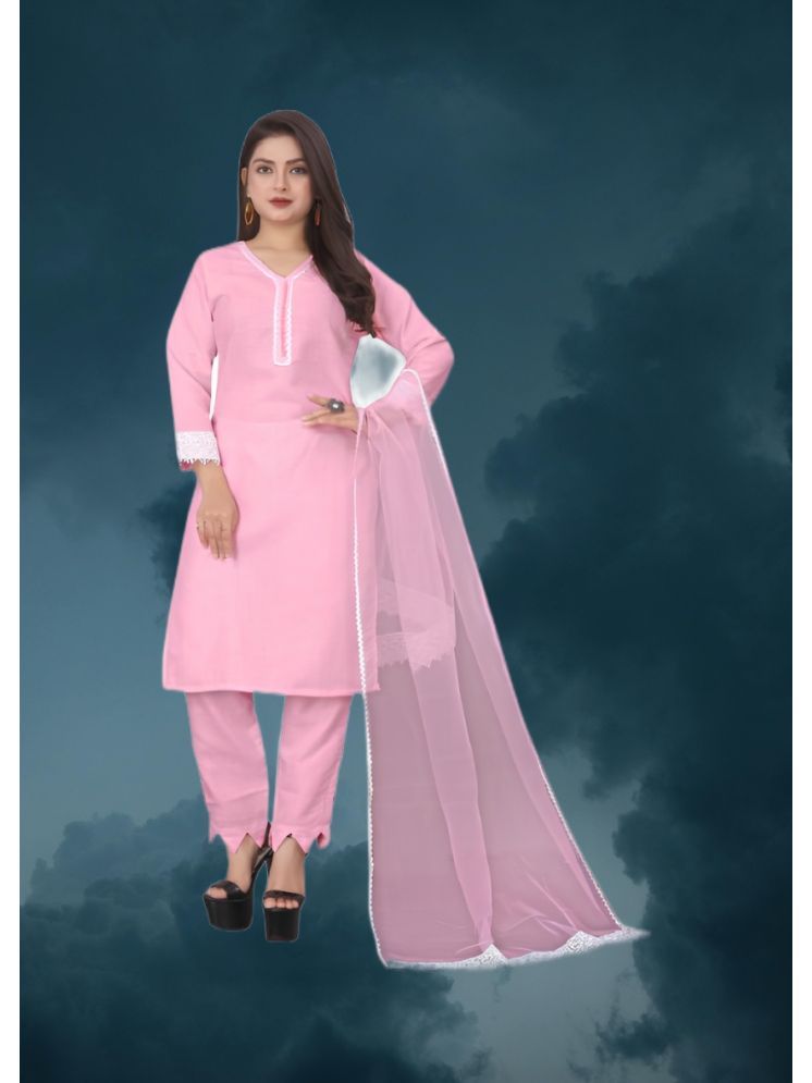     			RUTSH CREATION Cotton Self Design Kurti With Pants Women's Stitched Salwar Suit - Pink ( Pack of 1 )