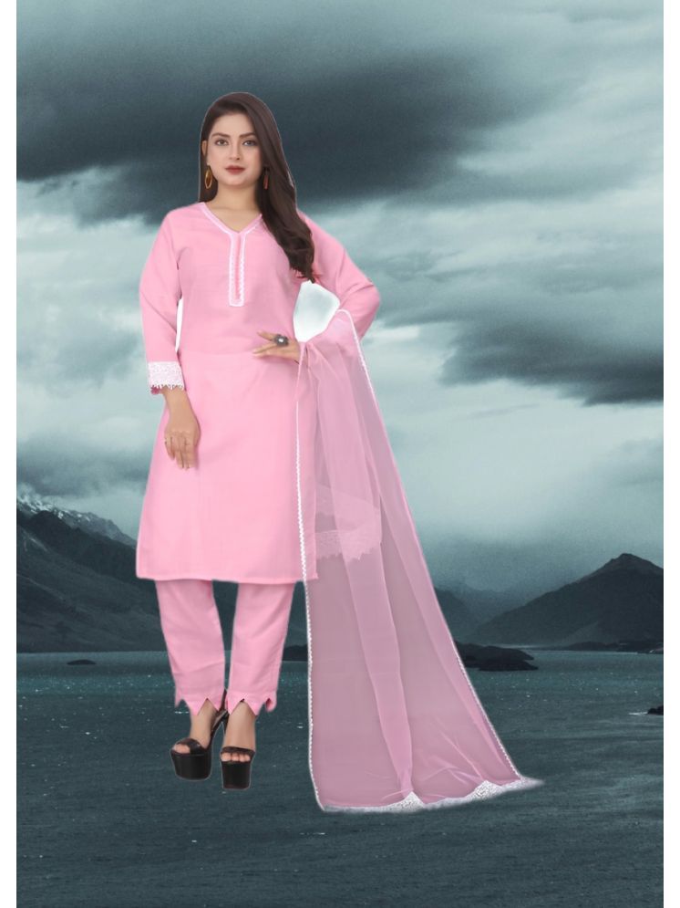     			RUTSH CREATION Cotton Self Design Kurti With Pants Women's Stitched Salwar Suit - Pink ( Pack of 1 )