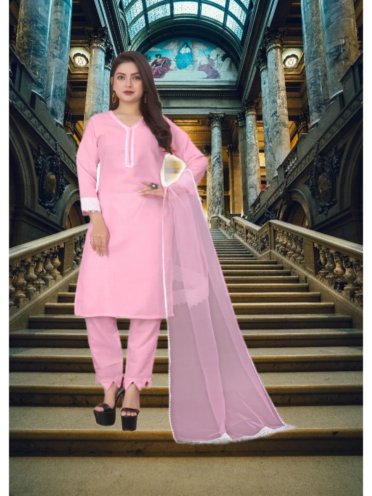     			RUTSH CREATION Cotton Self Design Kurti With Pants Women's Stitched Salwar Suit - Pink ( Pack of 1 )