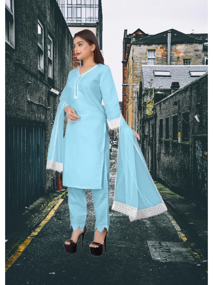     			RUTSH CREATION Cotton Self Design Kurti With Pants Women's Stitched Salwar Suit - Light Blue ( Pack of 1 )