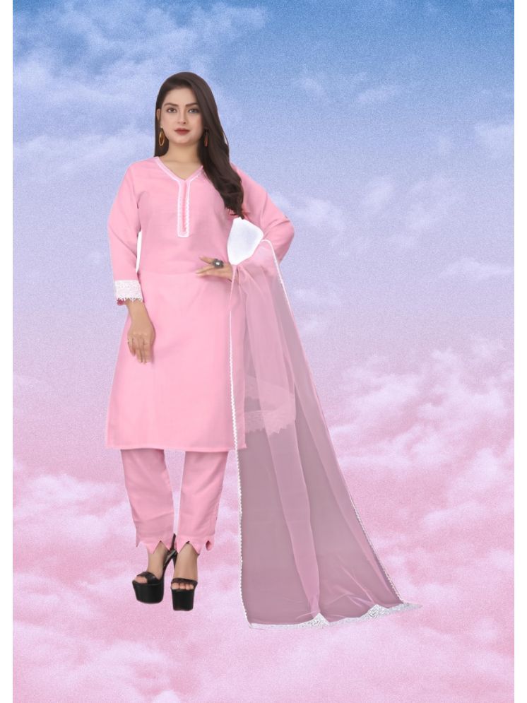     			RUTSH CREATION Cotton Self Design Kurti With Pants Women's Stitched Salwar Suit - Pink ( Pack of 1 )