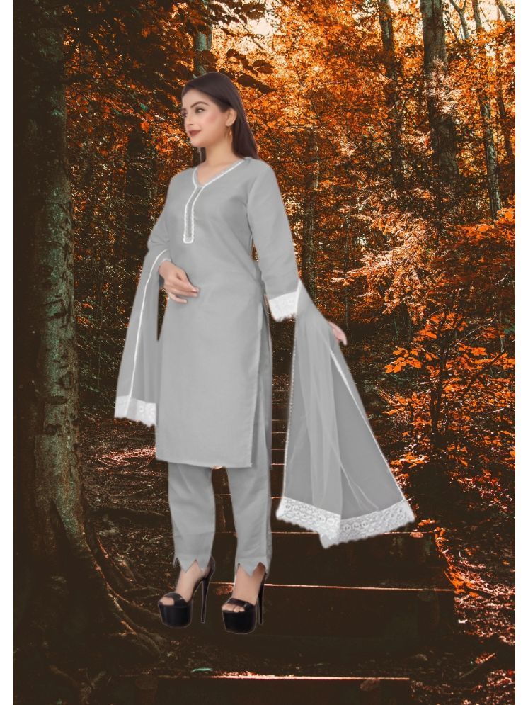     			RUTSH CREATION Cotton Self Design Kurti With Pants Women's Stitched Salwar Suit - Light Grey ( Pack of 1 )