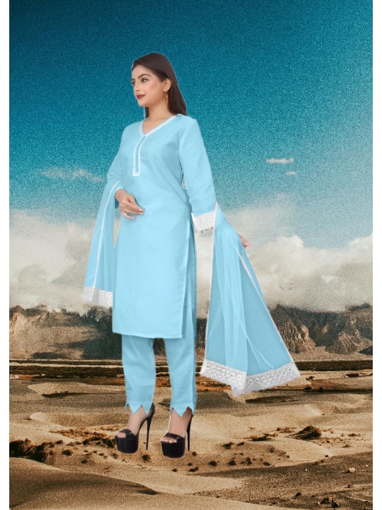     			RUTSH CREATION Cotton Self Design Kurti With Pants Women's Stitched Salwar Suit - Light Blue ( Pack of 1 )