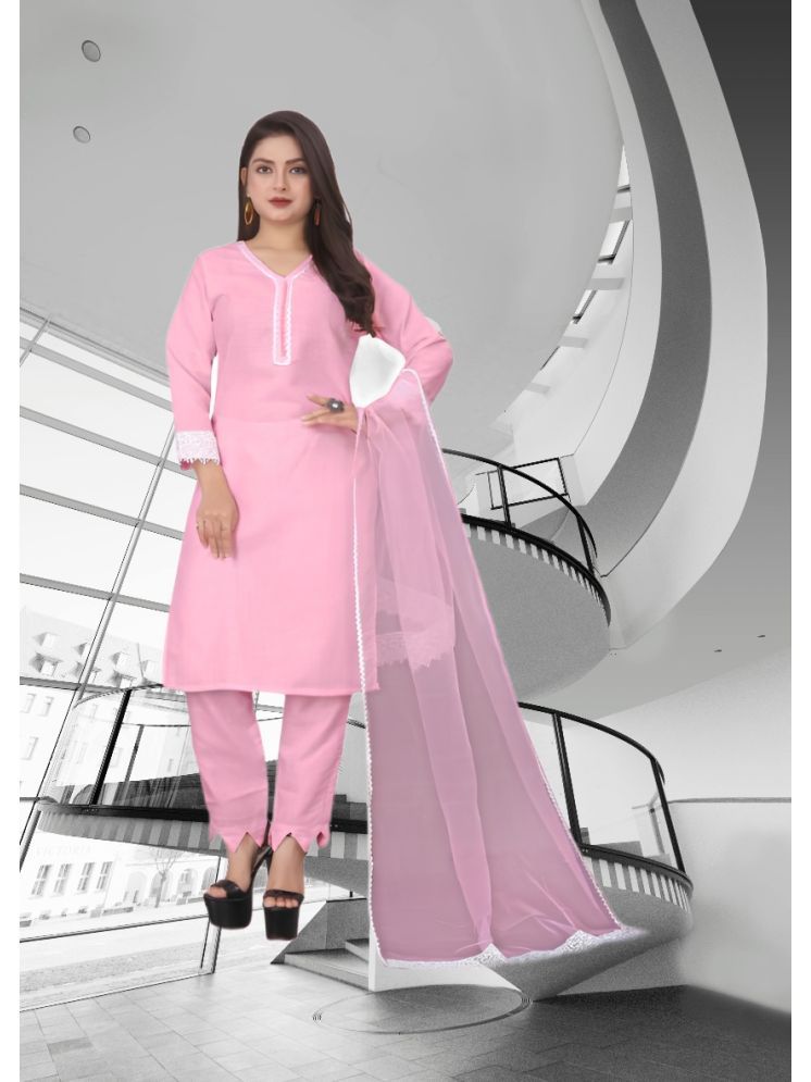     			RUTSH CREATION Cotton Self Design Kurti With Pants Women's Stitched Salwar Suit - Pink ( Pack of 1 )