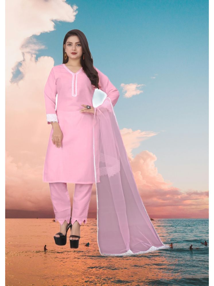     			RUTSH CREATION Cotton Self Design Kurti With Pants Women's Stitched Salwar Suit - Pink ( Pack of 1 )