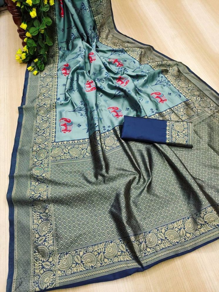     			Sanwariya Silks Pack of 1 Silk Blend Printed Saree With Blouse Piece ( SkyBlue )