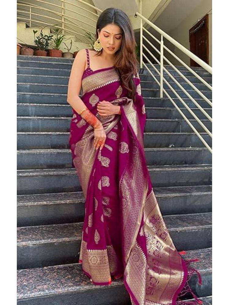     			Sitanjali Pack of 1 Silk Blend Woven Saree With Blouse Piece ( Wine )