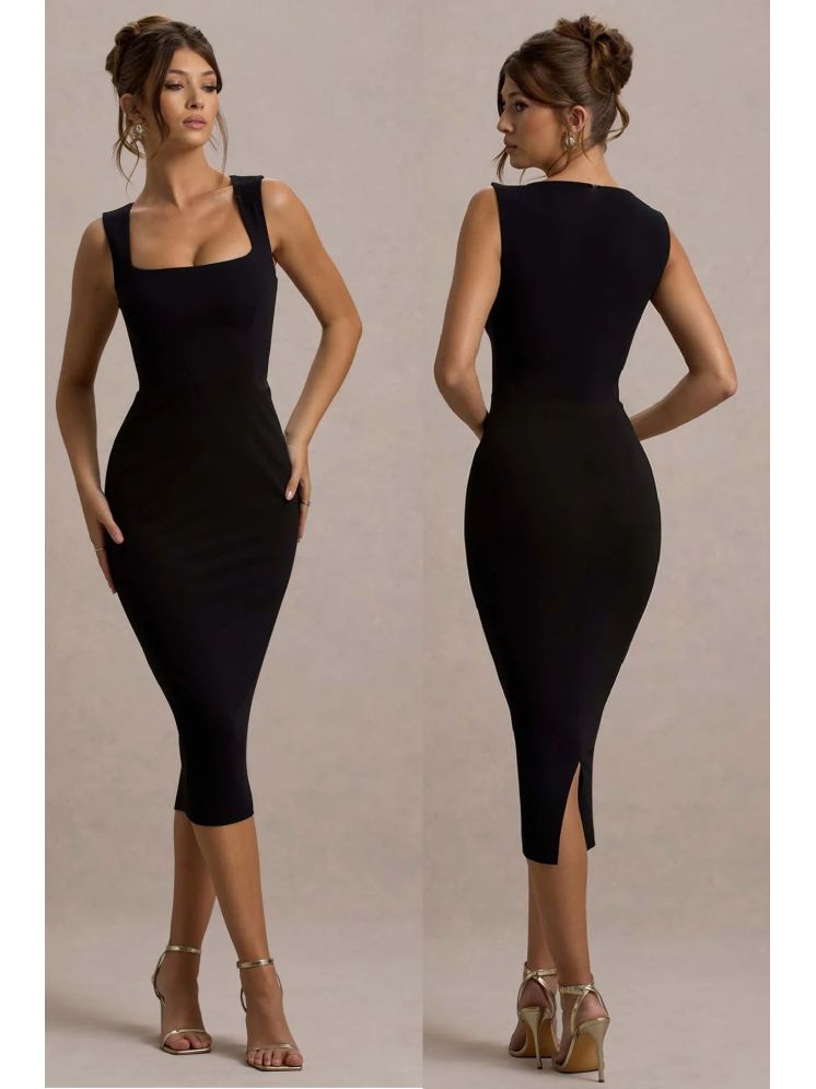     			Traquila Lycra Solid Knee Length Women's Bodycon Dress - Black ( Pack of 1 )