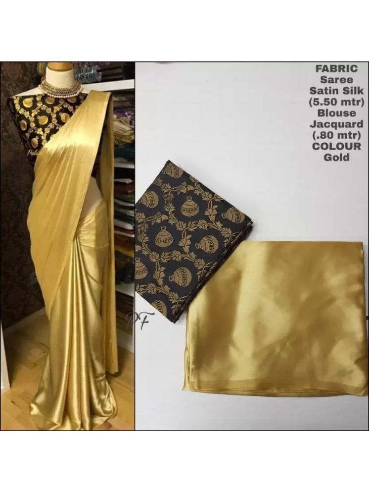     			Vkaran Pack of 1 Satin Solid Saree With Blouse Piece ( Gold )