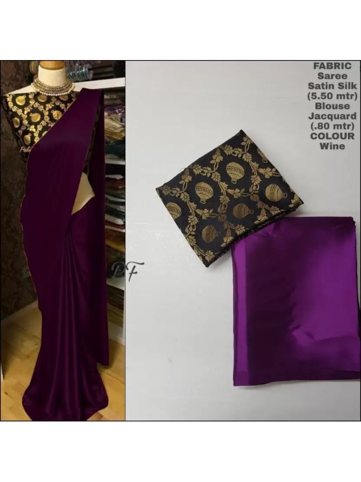     			Vkaran Pack of 1 Satin Solid Saree With Blouse Piece ( Wine )